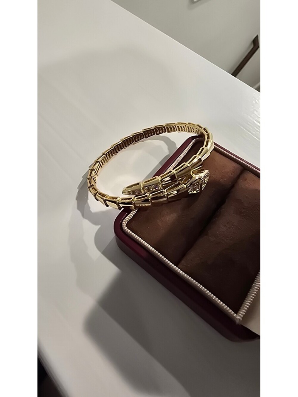 Gold Tone Serpenti Style Bracelet with CZ, Adjustable Luxury Bangle Gift [COPY]